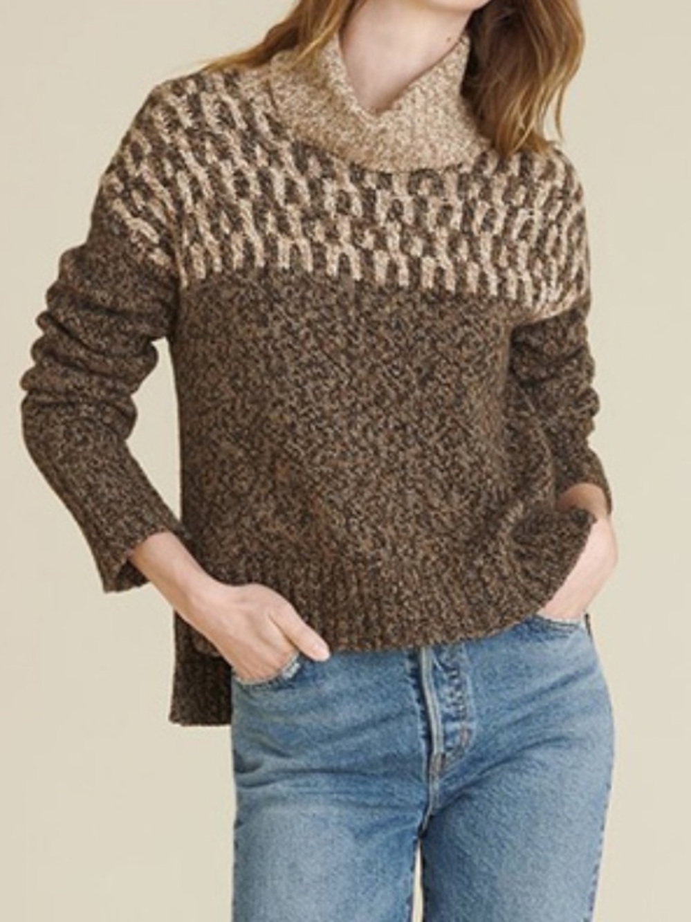 Veronica Beard Bia Fair Isle Nordic Turtleneck Sweater Brown Sz S Wool Cashmere